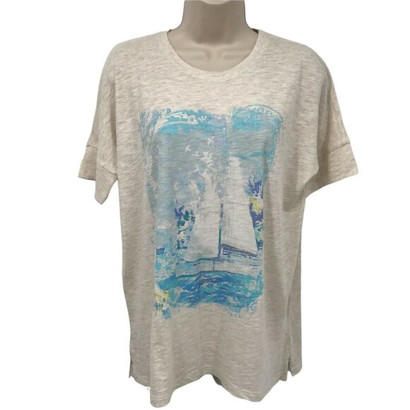 J. Jill Women Short Sleeve Round Neck Oversized Beach T Shirt Top Size Small - Picture 1 of 8